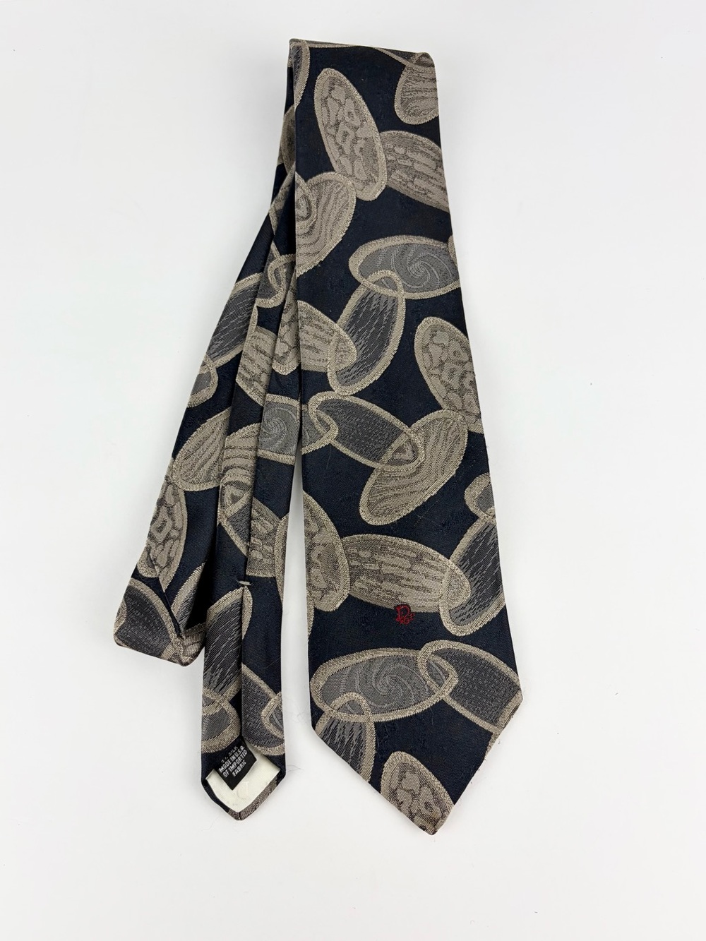 Christian Dior Monsieur Tie Oval Abstract Design Silk Necktie